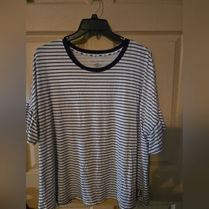 Disney Cruise Line Nautical White With Navy Blue Rope Stripes And Ruffled Sleeve